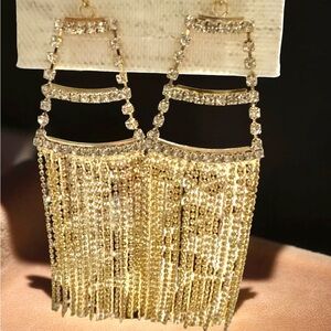 Bisou Bar NWT gold shoulder
duster,rhinestone, gold fringe,face framing New Year